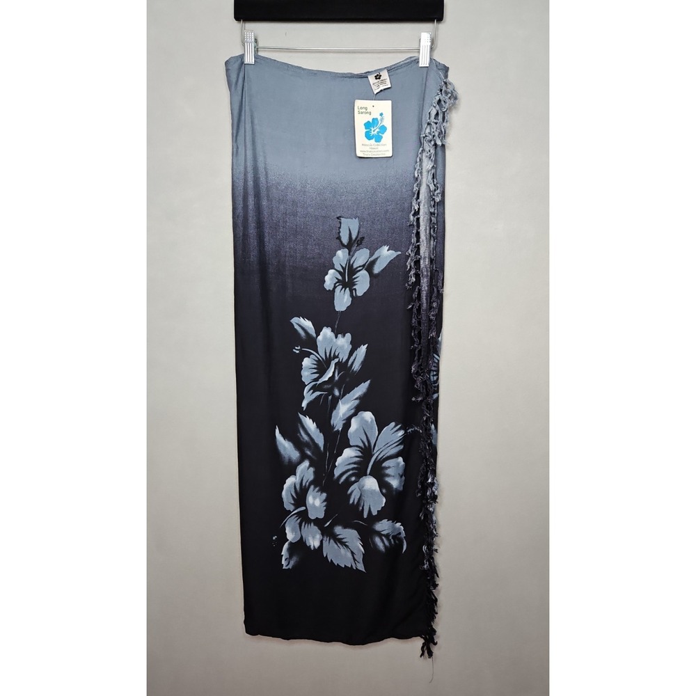 Hibiscus Collection Blue Floral Hawaiian Long‎ Sarong Swim Cover Up NWT